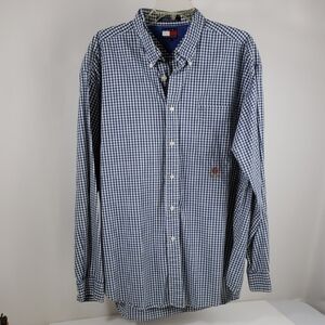 Tommy Hilfiger Xlg Mens Blue and White Gingham Button-Down Shirt